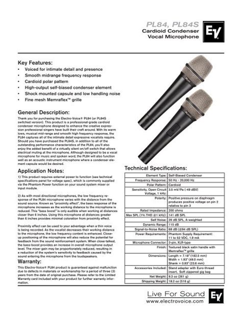 Electro-Voice PL84S Manual pdf manual